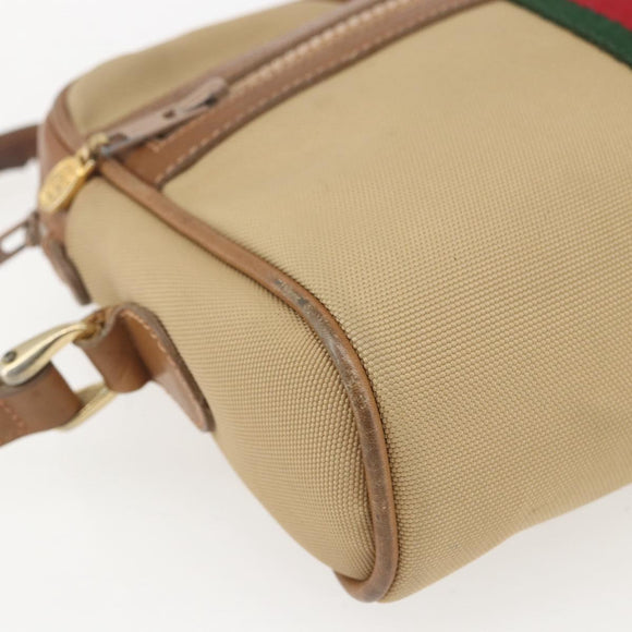 GUCCI Web Sherry Line Shoulder Bag Canvas Beige Gold Auth BA9238