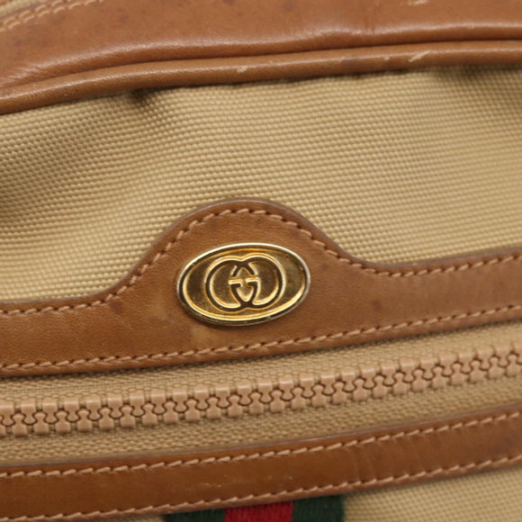 GUCCI Web Sherry Line Shoulder Bag Canvas Beige Gold Auth BA9238