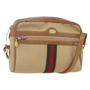 GUCCI Web Sherry Line Shoulder Bag Canvas Beige Gold Auth BA9238-1
