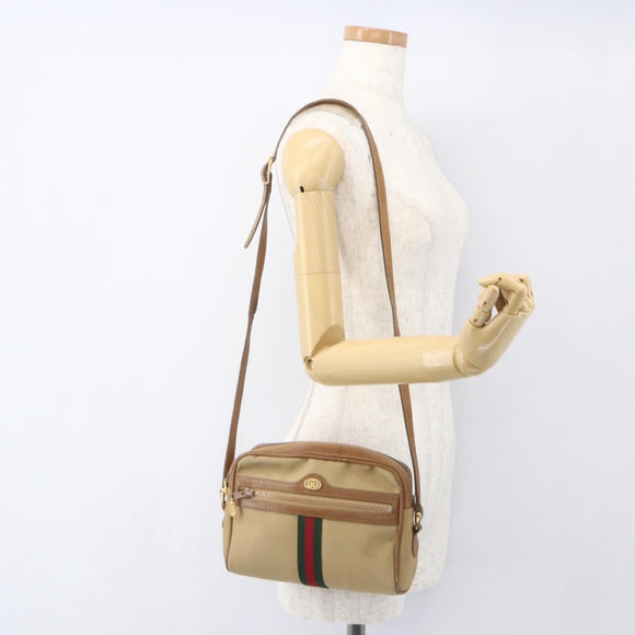GUCCI Web Sherry Line Shoulder Bag Canvas Beige Gold Auth BA9238