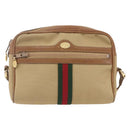GUCCI Web Sherry Line Shoulder Bag Canvas Beige Gold Auth BA9238-13