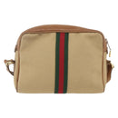 GUCCI Web Sherry Line Shoulder Bag Canvas Beige Gold Auth BA9238-2