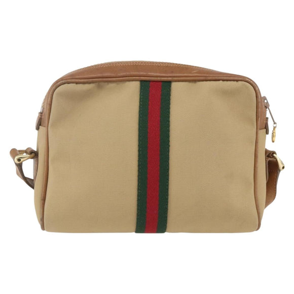 GUCCI Web Sherry Line Shoulder Bag Canvas Beige Gold Auth BA9238