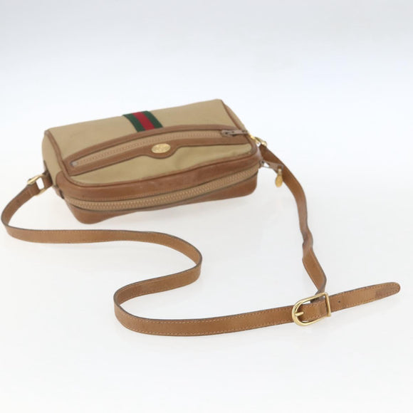 GUCCI Web Sherry Line Shoulder Bag Canvas Beige Gold Auth BA9238