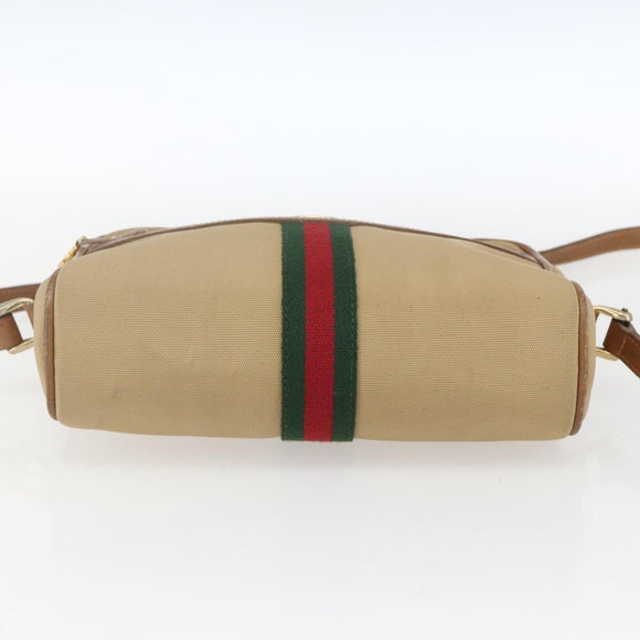 GUCCI Web Sherry Line Shoulder Bag Canvas Beige Gold Auth BA9238