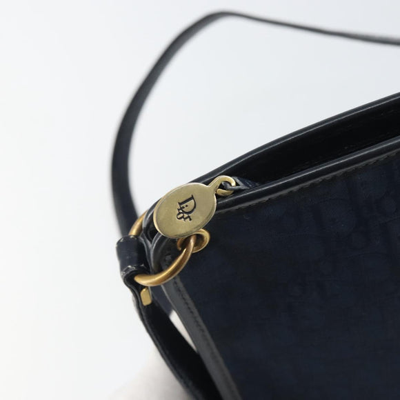 Christian Dior Trotter Canvas Shoulder Bag Navy Gold Auth BA9239