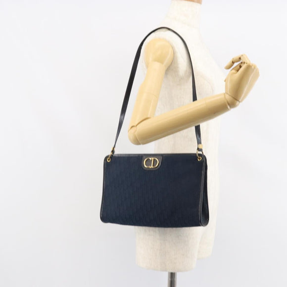 Christian Dior Trotter Canvas Shoulder Bag Navy Gold Auth BA9239