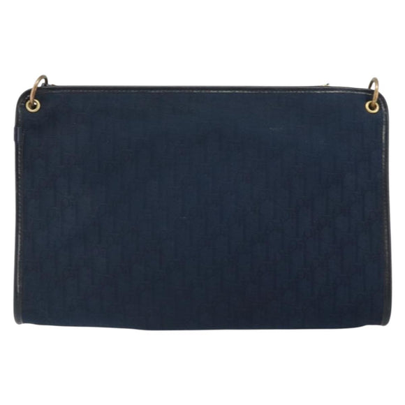 Christian Dior Trotter Canvas Shoulder Bag Navy Gold Auth BA9239
