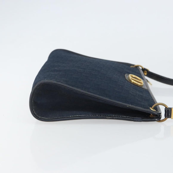 Christian Dior Trotter Canvas Shoulder Bag Navy Gold Auth BA9239