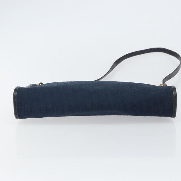 Christian Dior Trotter Canvas Shoulder Bag Navy Gold Auth BA9239