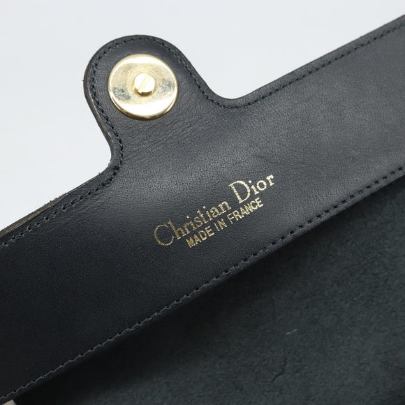 Christian Dior Honeycomb Canvas Chain Shoulder Bag PVC Black Gold Auth BA9243