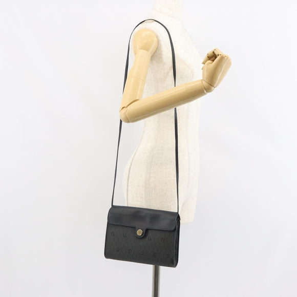 Christian Dior Honeycomb Canvas Chain Shoulder Bag PVC Black Gold Auth BA9243