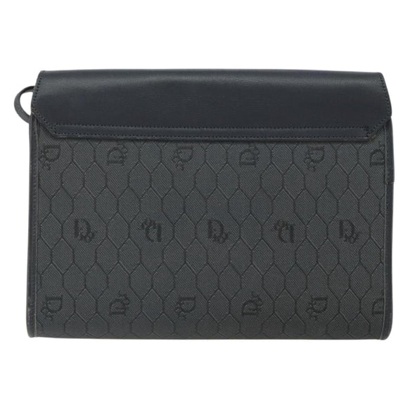 Christian Dior Honeycomb Canvas Chain Shoulder Bag PVC Black Gold Auth BA9243