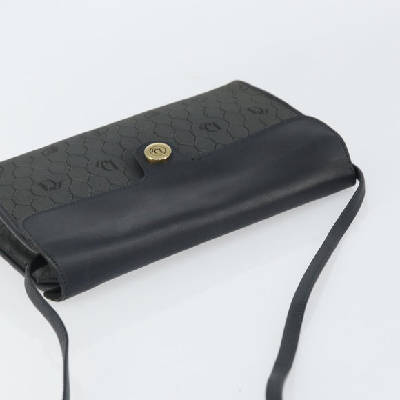 Christian Dior Honeycomb Canvas Chain Shoulder Bag PVC Black Gold Auth BA9243
