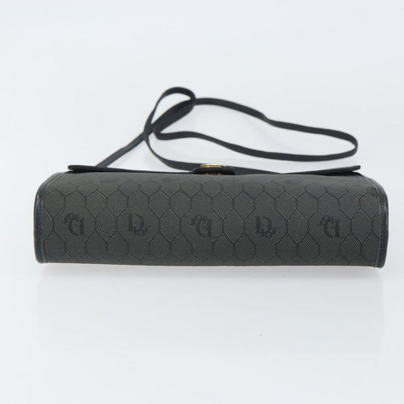 Christian Dior Honeycomb Canvas Chain Shoulder Bag PVC Black Gold Auth BA9243