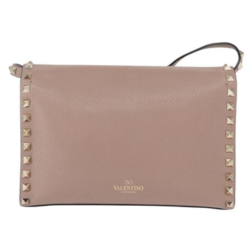 VALENTINO Rock Studs Shoulder Bag Leather Pink Gold Auth BA9244 - 0