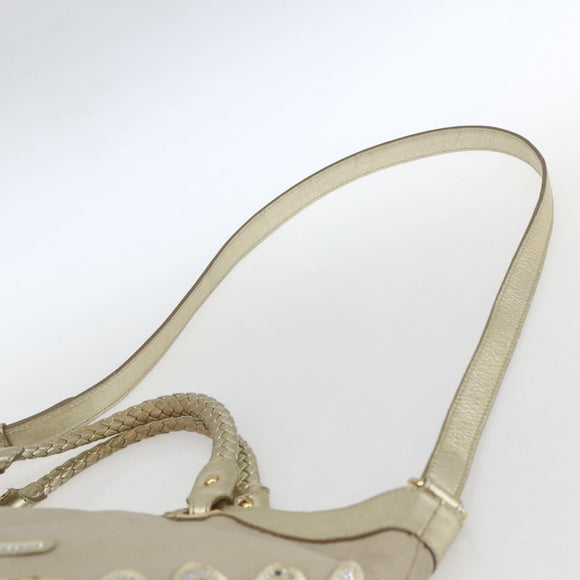 Salvatore Ferragamo Hand Bag Nylon 2way Beige Gold Auth BA9246