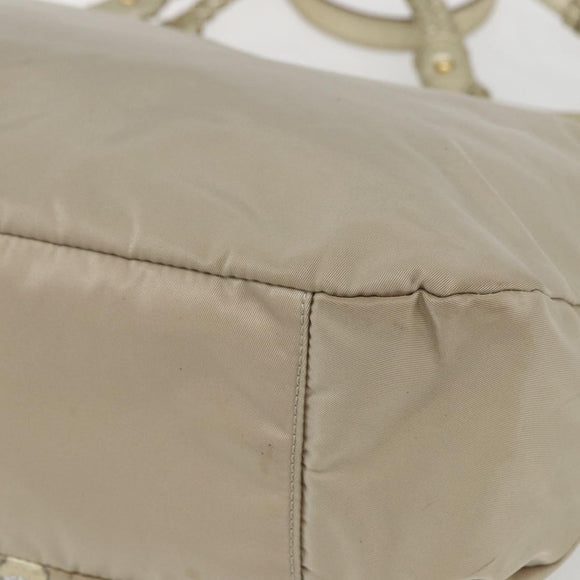 Salvatore Ferragamo Hand Bag Nylon 2way Beige Gold Auth BA9246