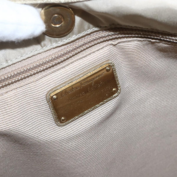 Salvatore Ferragamo Hand Bag Nylon 2way Beige Gold Auth BA9246