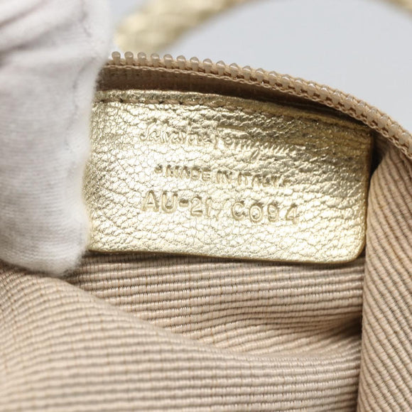 Salvatore Ferragamo Hand Bag Nylon 2way Beige Gold Auth BA9246