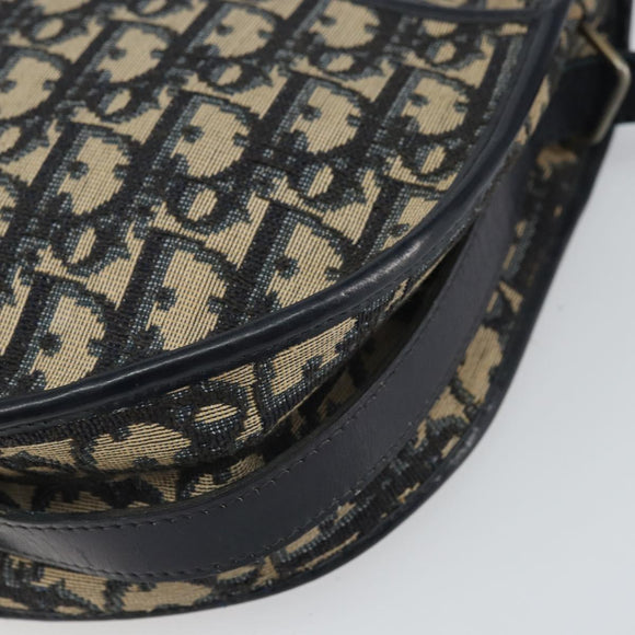 Christian Dior Trotter Canvas Shoulder Bag Navy Gold Auth BA9247