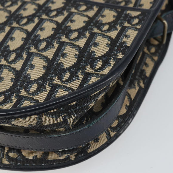 Christian Dior Trotter Canvas Shoulder Bag Navy Gold Auth BA9247