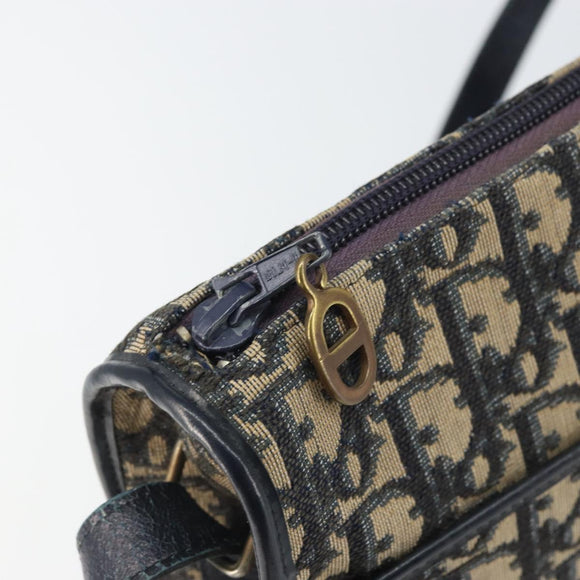 Christian Dior Trotter Canvas Shoulder Bag Navy Gold Auth BA9247
