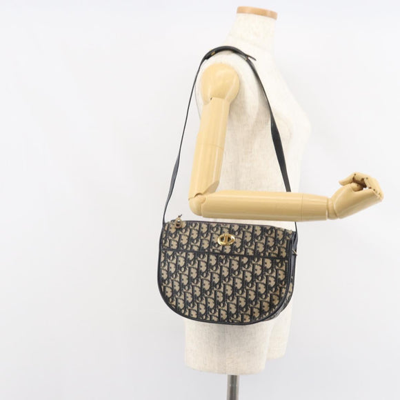 Christian Dior Trotter Canvas Umhängetasche Navy Gold Auth BA9247