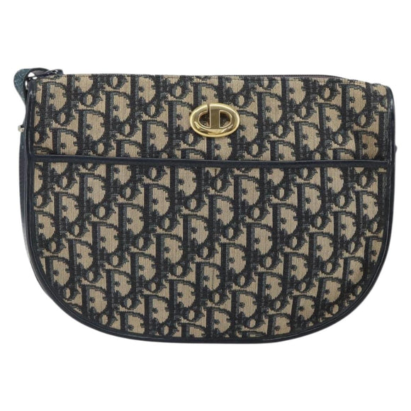 Christian Dior Trotter Canvas Umhängetasche Navy Gold Auth BA9247