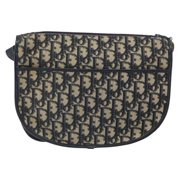 Christian Dior Trotter Canvas Shoulder Bag Navy Gold Auth BA9247