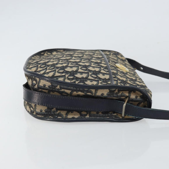 Christian Dior Trotter Canvas Shoulder Bag Navy Gold Auth BA9247