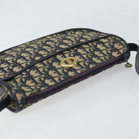 Christian Dior Trotter Canvas Shoulder Bag Navy Gold Auth BA9247