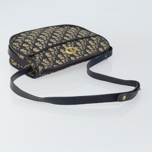 Christian Dior Trotter Canvas Shoulder Bag Navy Gold Auth BA9247