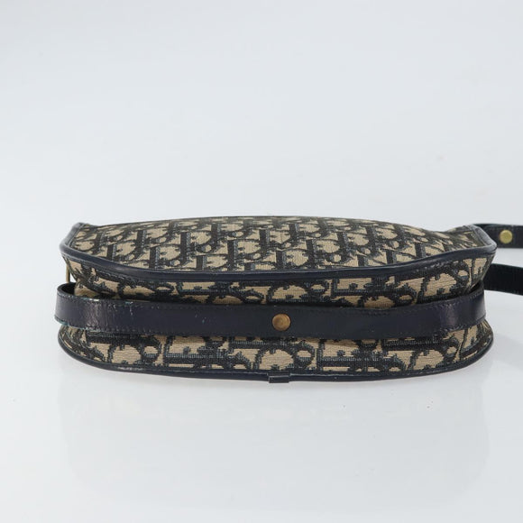 Christian Dior Trotter Canvas Shoulder Bag Navy Gold Auth BA9247
