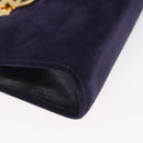 Salvatore Ferragamo Gancini Chain Shoulder Bag Suede Navy Gold Auth BA9249-9