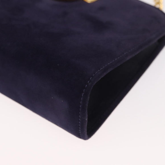 Salvatore Ferragamo Gancini Chain Shoulder Bag Suede Navy Gold Auth BA9249