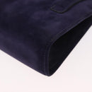 Salvatore Ferragamo Gancini Chain Shoulder Bag Suede Navy Gold Auth BA9249-16