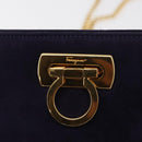 Salvatore Ferragamo Gancini Chain Shoulder Bag Suede Navy Gold Auth BA9249-10