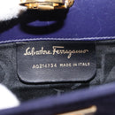 Salvatore Ferragamo Gancini Chain Shoulder Bag Suede Navy Gold Auth BA9249-12
