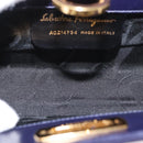 Salvatore Ferragamo Gancini Chain Shoulder Bag Suede Navy Gold Auth BA9249-11