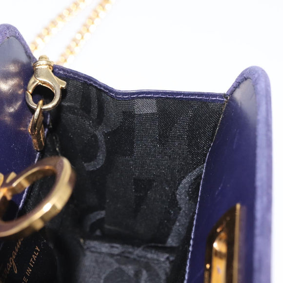 Salvatore Ferragamo Gancini Chain Shoulder Bag Suede Navy Gold Auth BA9249