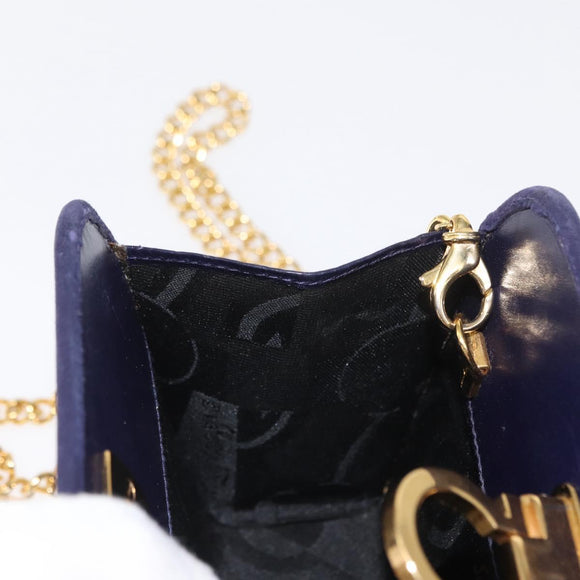 Salvatore Ferragamo Gancini Chain Shoulder Bag Suede Navy Gold Auth BA9249