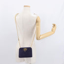 Salvatore Ferragamo Gancini Chain Shoulder Bag Suede Navy Gold Auth BA9249-19