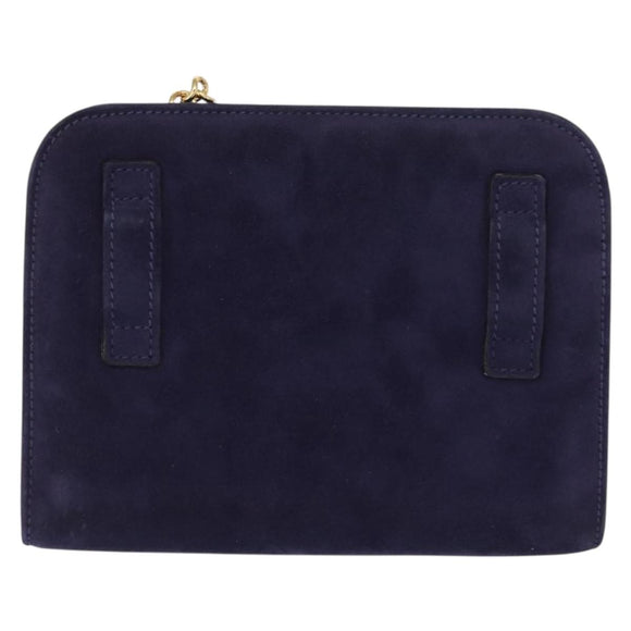 Salvatore Ferragamo Gancini Chain Shoulder Bag Suede Navy Gold Auth BA9249