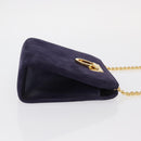 Salvatore Ferragamo Gancini Chain Shoulder Bag Suede Navy Gold Auth BA9249-3