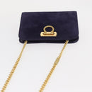 Salvatore Ferragamo Gancini Chain Shoulder Bag Suede Navy Gold Auth BA9249-6