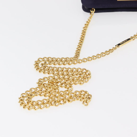Salvatore Ferragamo Gancini Chain Shoulder Bag Suede Navy Gold Auth BA9249