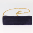 Salvatore Ferragamo Gancini Chain Shoulder Bag Suede Navy Gold Auth BA9249-5