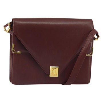 CARTIER Must Line Shoulder Bag Leather Bordeaux Gold Auth BA9250