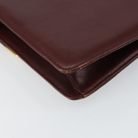 CARTIER Must Line Shoulder Bag Leather Bordeaux Gold Auth BA9250